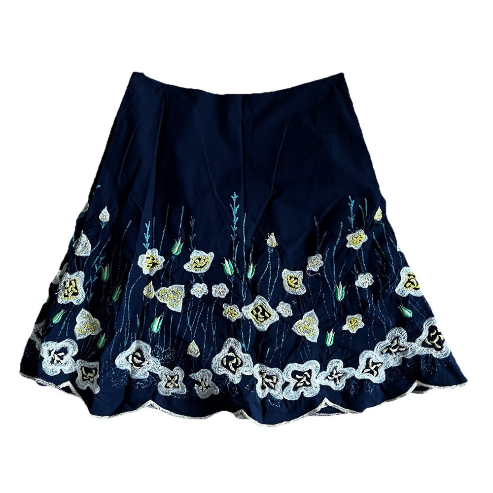 Basil And Maude Skirt Women's Size 8 Black Embroidered Floral Embroidered